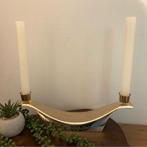 • vintage mcm candleholder • atomic textured ep brass gondola •